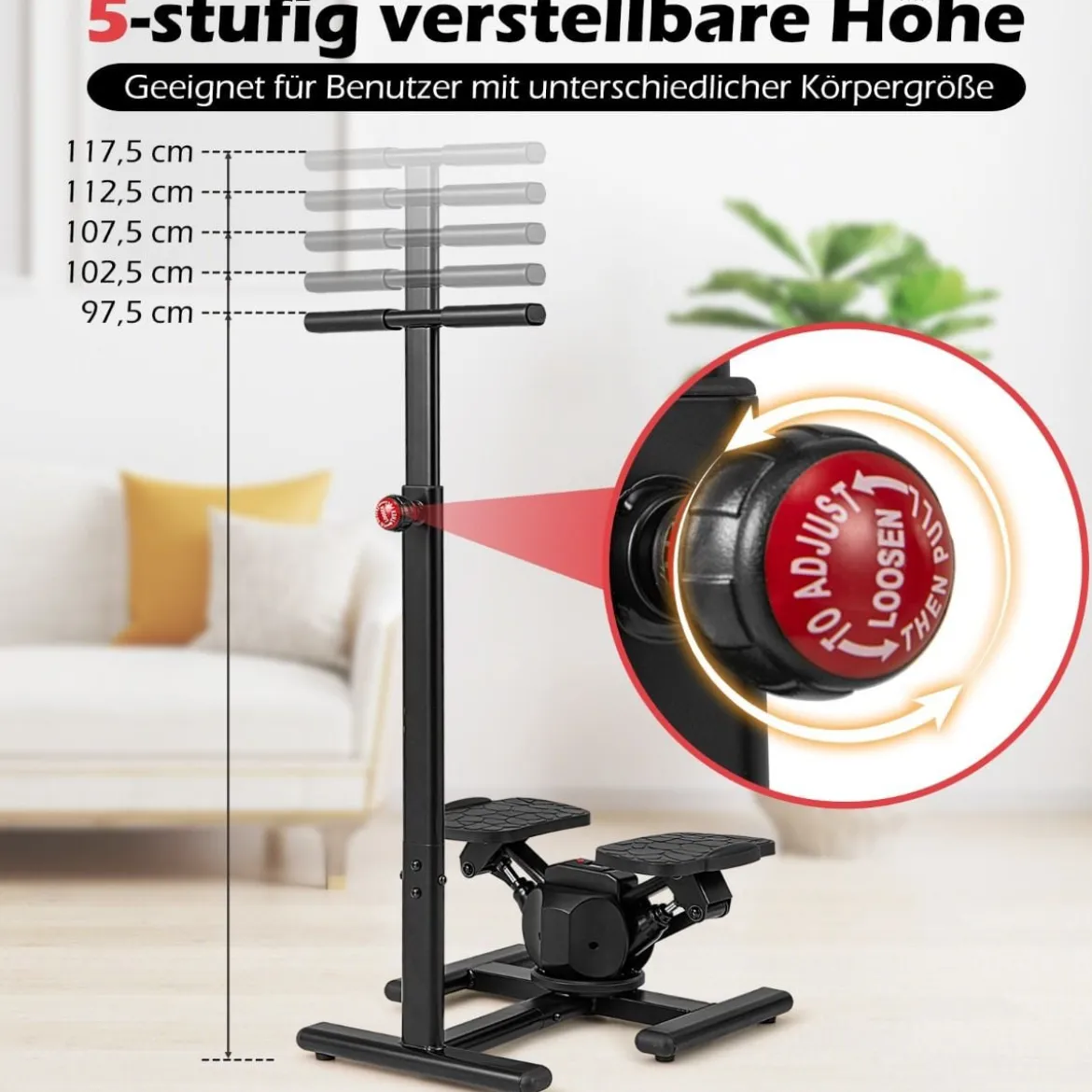 Stepper für Training Twist Stair Stepper Trainingsgerät mit höhenverstellbarem Griff & Rutschfesten Pedalen Schwarz