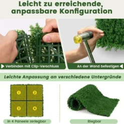 12 Stk. Pflanzenwand 50,5 x 50,5 cm künstliche Mooswand miteinander verbindbar Dunkelgrün