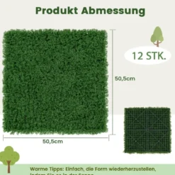 12 Stk. Pflanzenwand 50,5 x 50,5 cm künstliche Mooswand miteinander verbindbar Dunkelgrün