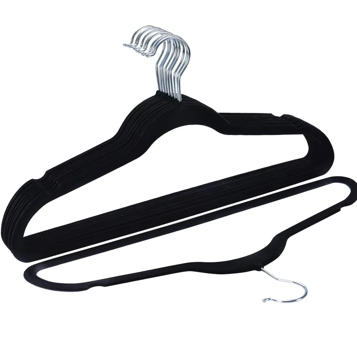 100Stk. Samt Kleiderbügel Rutschfester Samtbügel 45 x 23 x 0,5 cm Schwarz