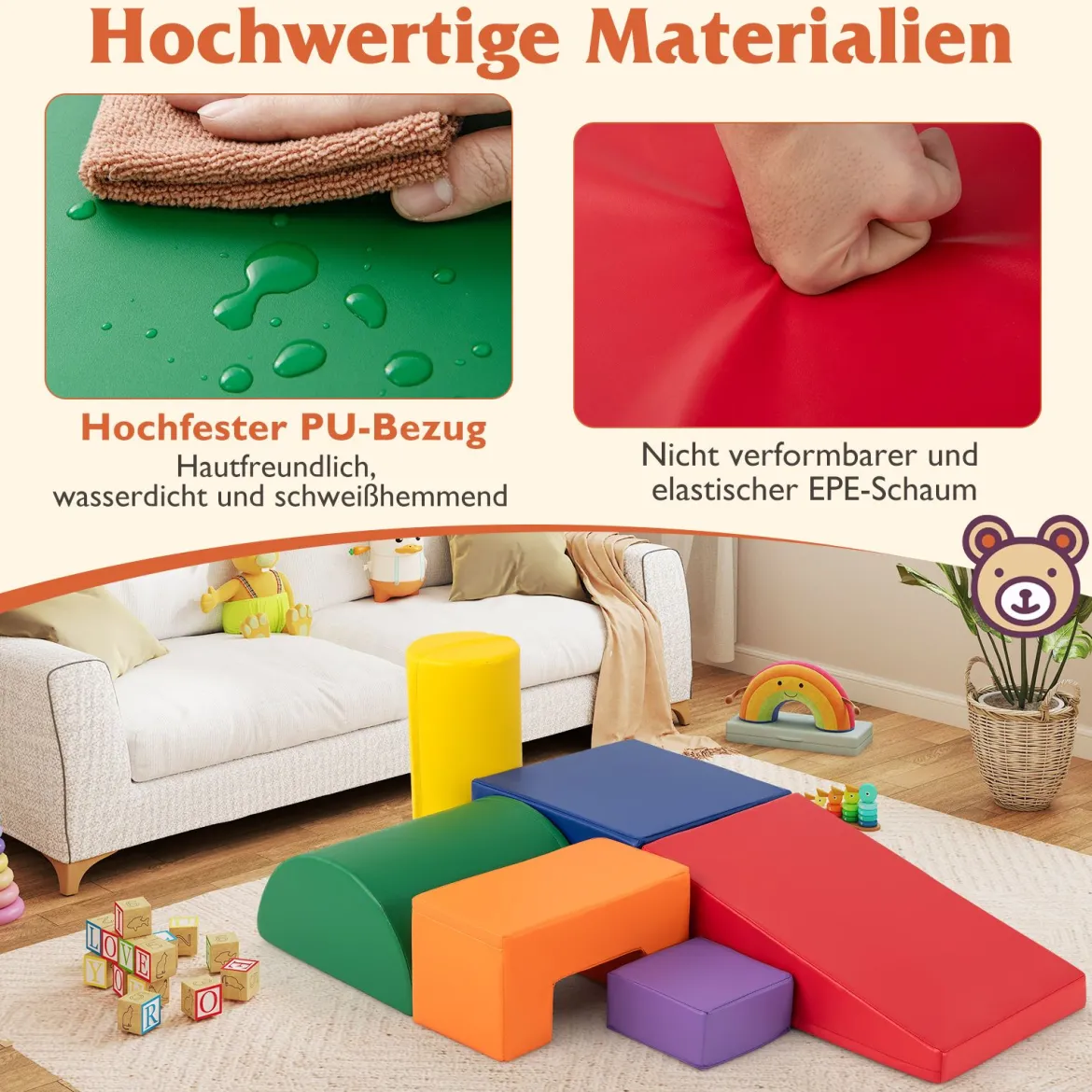 6 STK. Schaumstoffbausteine Riesenbausteine zum Toben und Klettern Softbausteine aus Schaumstoff