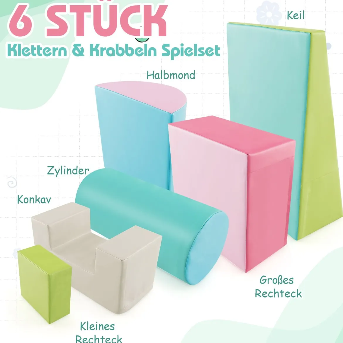 6 STK. Schaumstoffbausteine Riesenbausteine zum Toben und Klettern Softbausteine aus Schaumstoff