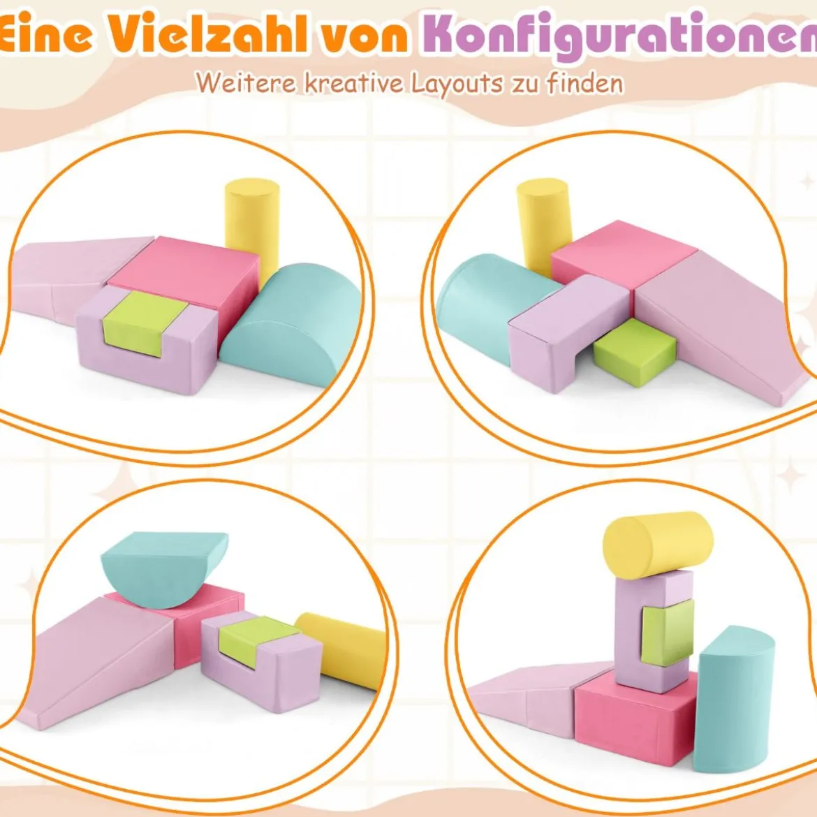 6 STK. Schaumstoffbausteine Riesenbausteine zum Toben und Klettern Softbausteine aus Schaumstoff