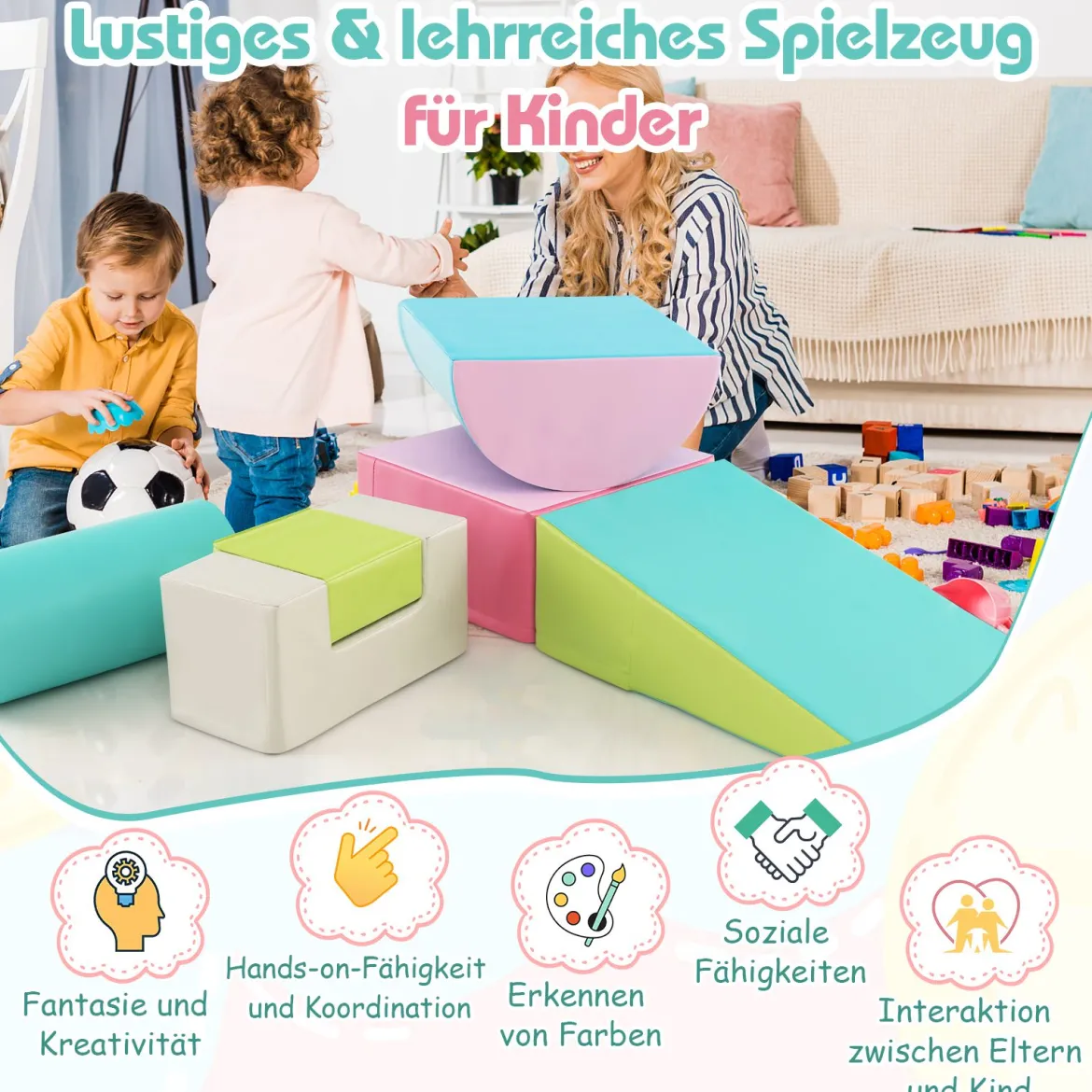 6 STK. Schaumstoffbausteine Riesenbausteine zum Toben und Klettern Softbausteine aus Schaumstoff