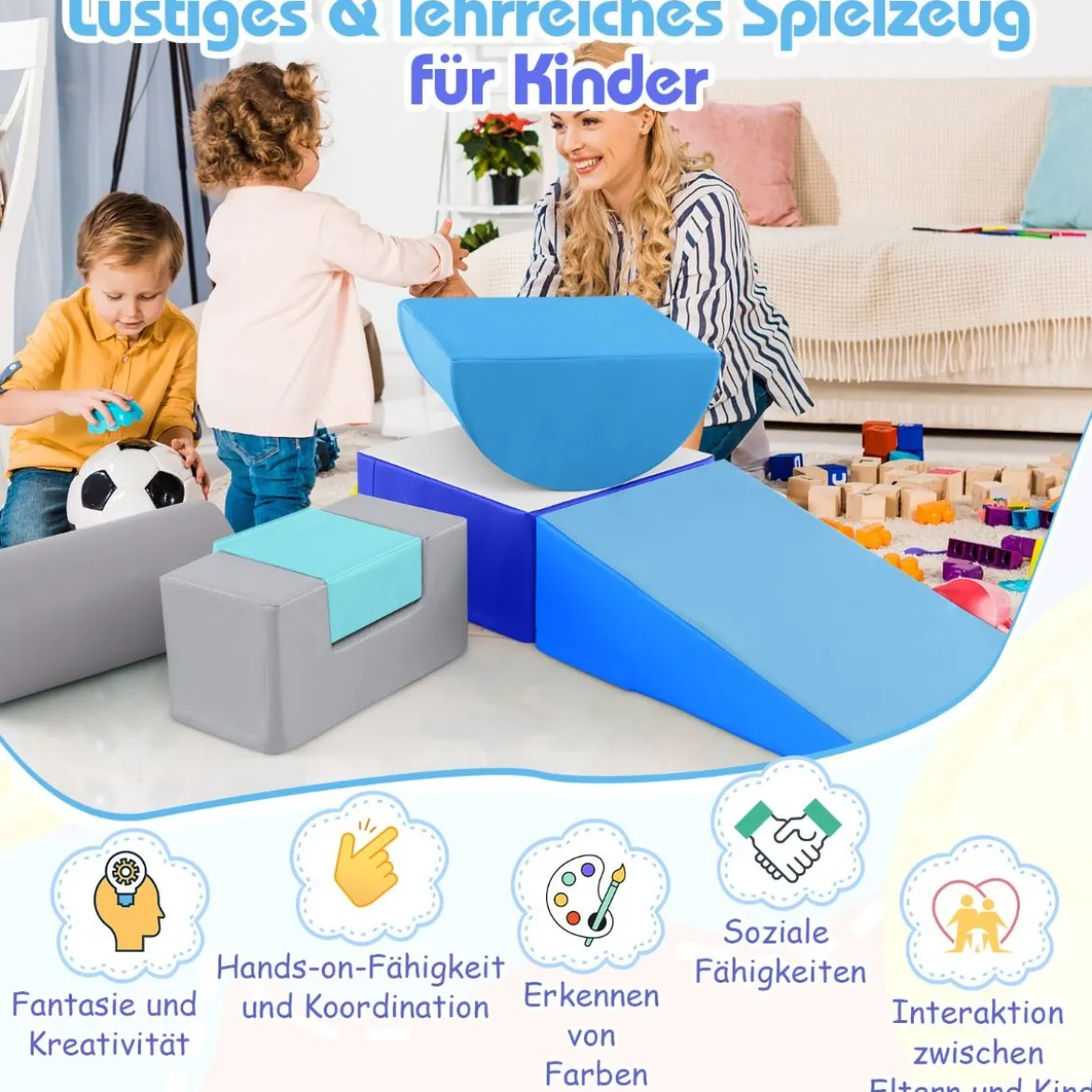6 STK. Schaumstoffbausteine Riesenbausteine zum Toben und Klettern Softbausteine aus Schaumstoff