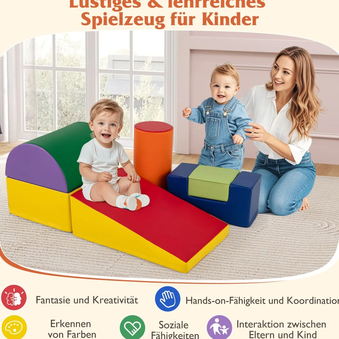 6 STK. Schaumstoffbausteine Riesenbausteine zum Toben und Klettern Softbausteine aus Schaumstoff