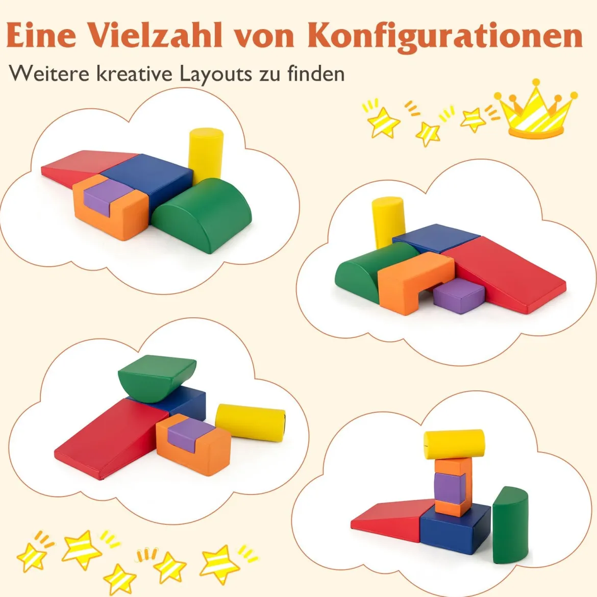 6 STK. Schaumstoffbausteine Riesenbausteine zum Toben und Klettern Softbausteine aus Schaumstoff