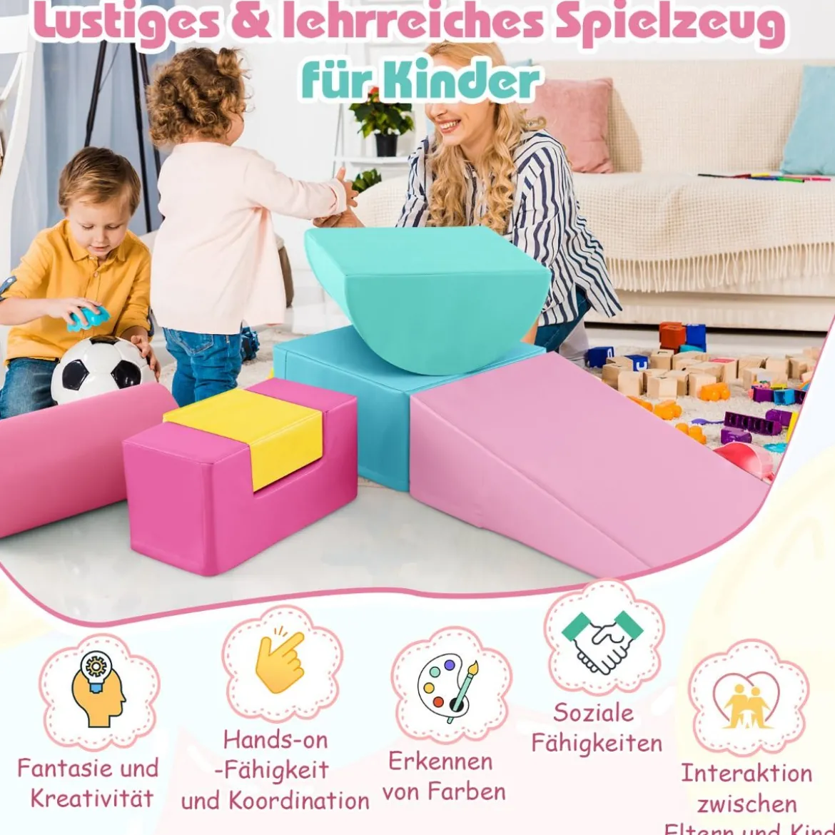6 STK. Schaumstoffbausteine Riesenbausteine zum Toben und Klettern Softbausteine aus Schaumstoff