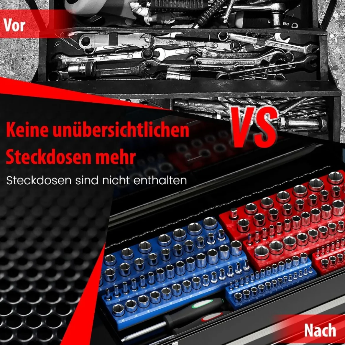 6 Stk. Steckschlüssel Halter magnetisch 1/2-Zoll-, 3/8-Zoll- und 1/4-Zoll Aufsteckschiene für Stecknüsse