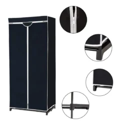 Stoff Kleiderschrank mit Kleiderstange & Ablage Stoffschrank Faltschrank Stoffkleiderschrank