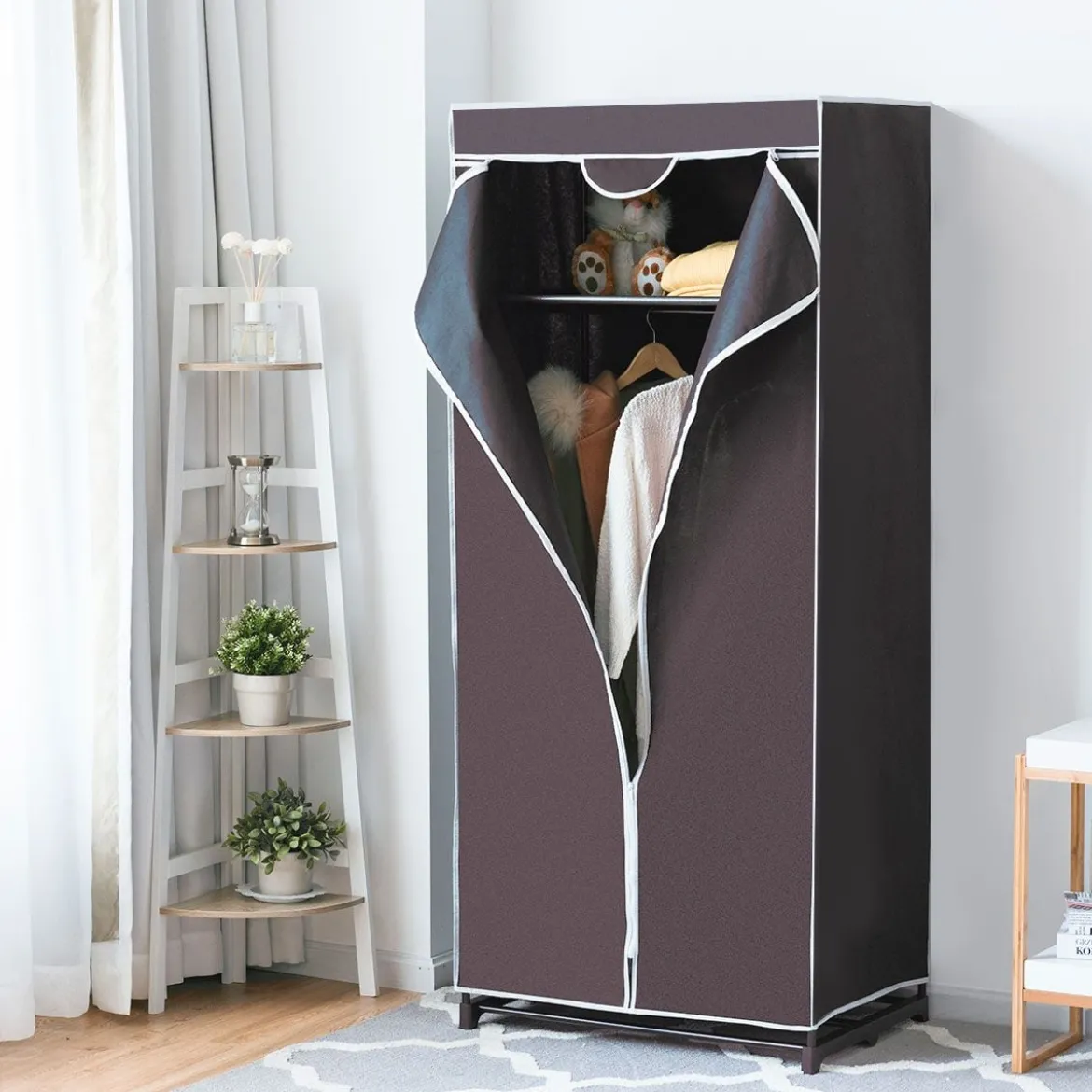 Stoff Kleiderschrank mit Kleiderstange & Ablage Stoffschrank Faltschrank Stoffkleiderschrank