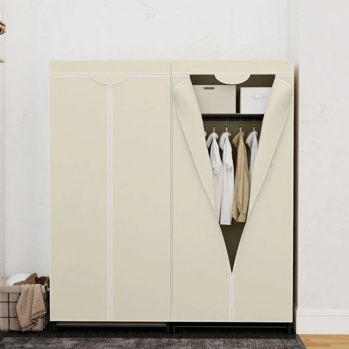 Stoff Kleiderschrank mit Kleiderstange & Ablage Stoffschrank Faltschrank Stoffkleiderschrank