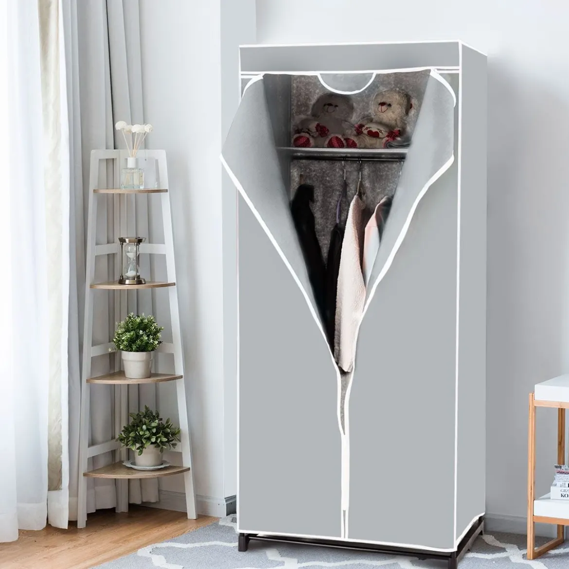 Stoff Kleiderschrank mit Kleiderstange & Ablage Stoffschrank Faltschrank Stoffkleiderschrank