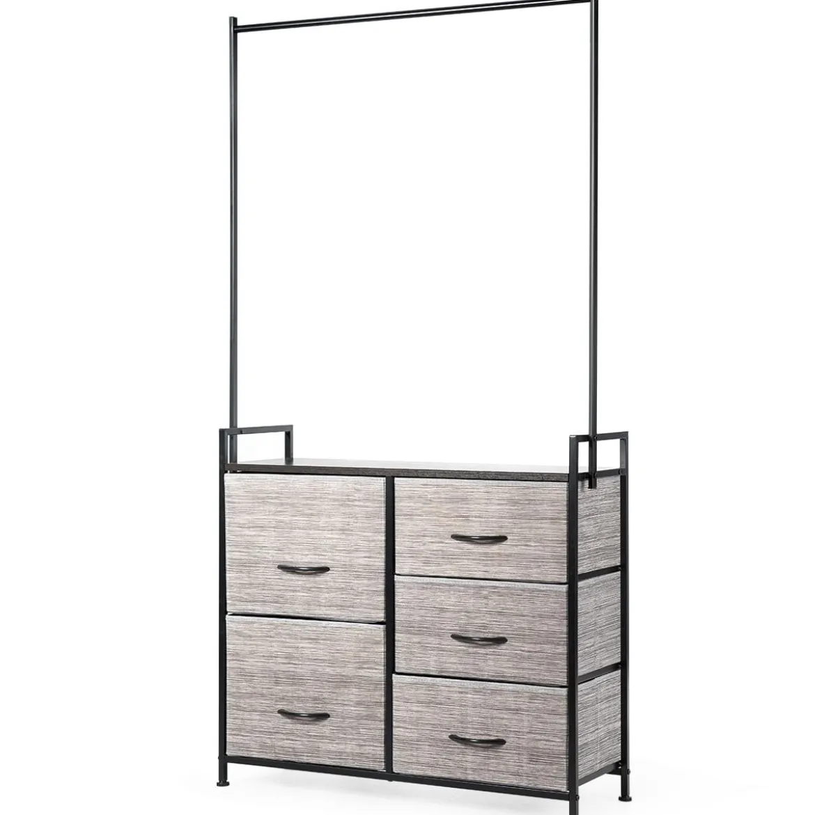 Stoffschrank mit Kleiderstange mit 8 Schubladen 85 x 29 x 167 cm Schwarz + Grau