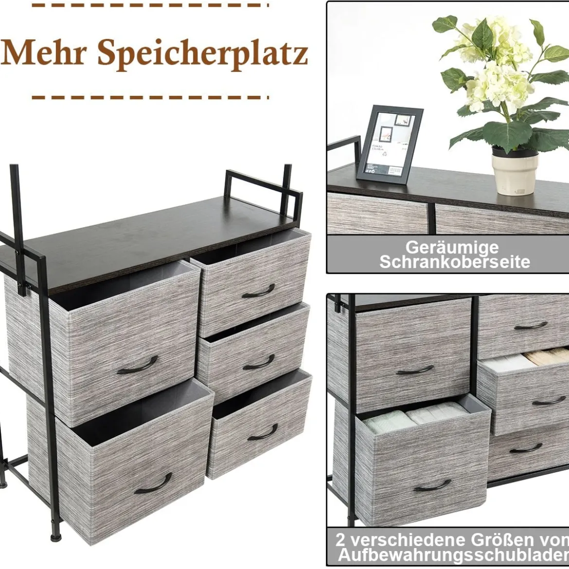 Stoffschrank mit Kleiderstange mit 8 Schubladen 85 x 29 x 167 cm Schwarz + Grau