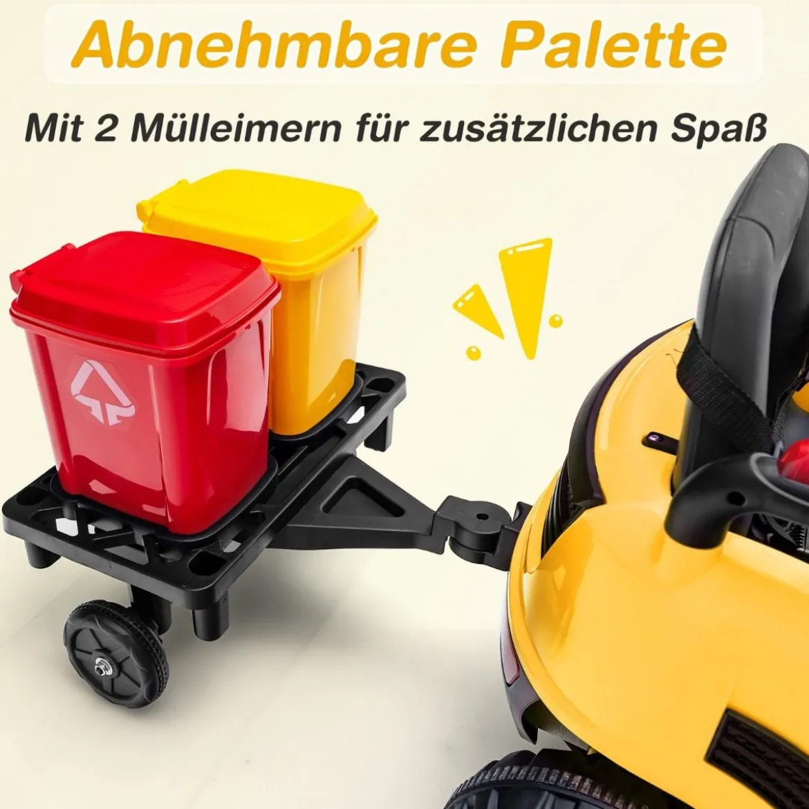 Straßenkehrer Elektrotruck für Kinder mit 2 Rotierenden Bürsten Gelb