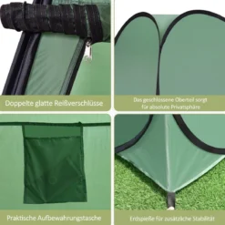 Strand Duschzelt Umkleidezelt 120 x 120 x 190cm Toilettenzelt mit Aufbewahrungstasche Faltbar Grün/Tarnung