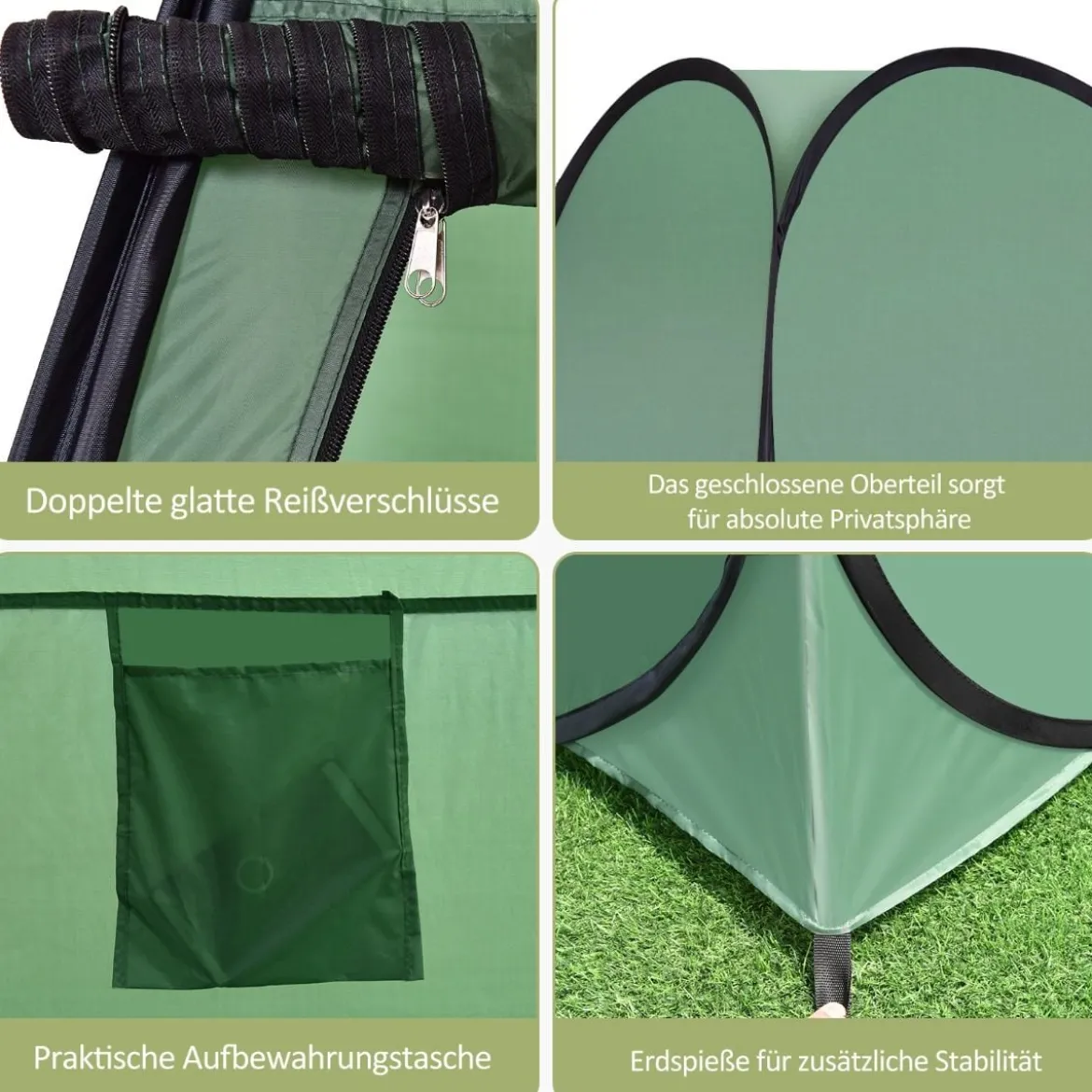 Strand Duschzelt Umkleidezelt 120 x 120 x 190cm Toilettenzelt mit Aufbewahrungstasche Faltbar Grün/Tarnung
