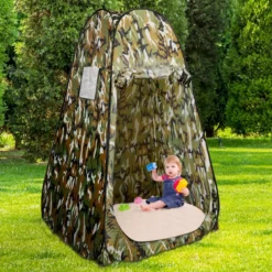 Strand Duschzelt Umkleidezelt 120 x 120 x 190cm Toilettenzelt mit Aufbewahrungstasche Faltbar Grün/Tarnung