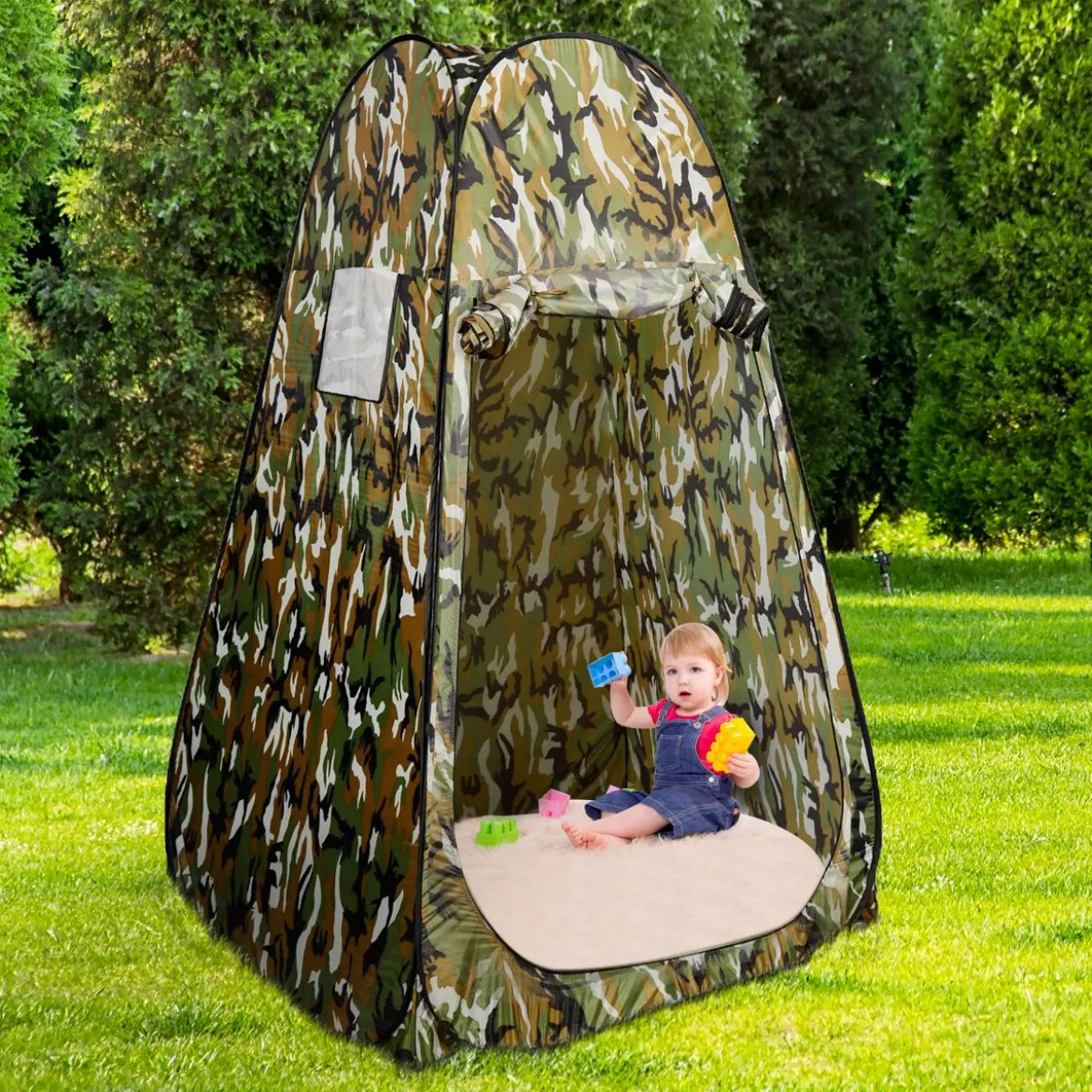 Strand Duschzelt Umkleidezelt 120 x 120 x 190cm Toilettenzelt mit Aufbewahrungstasche Faltbar Grün/Tarnung
