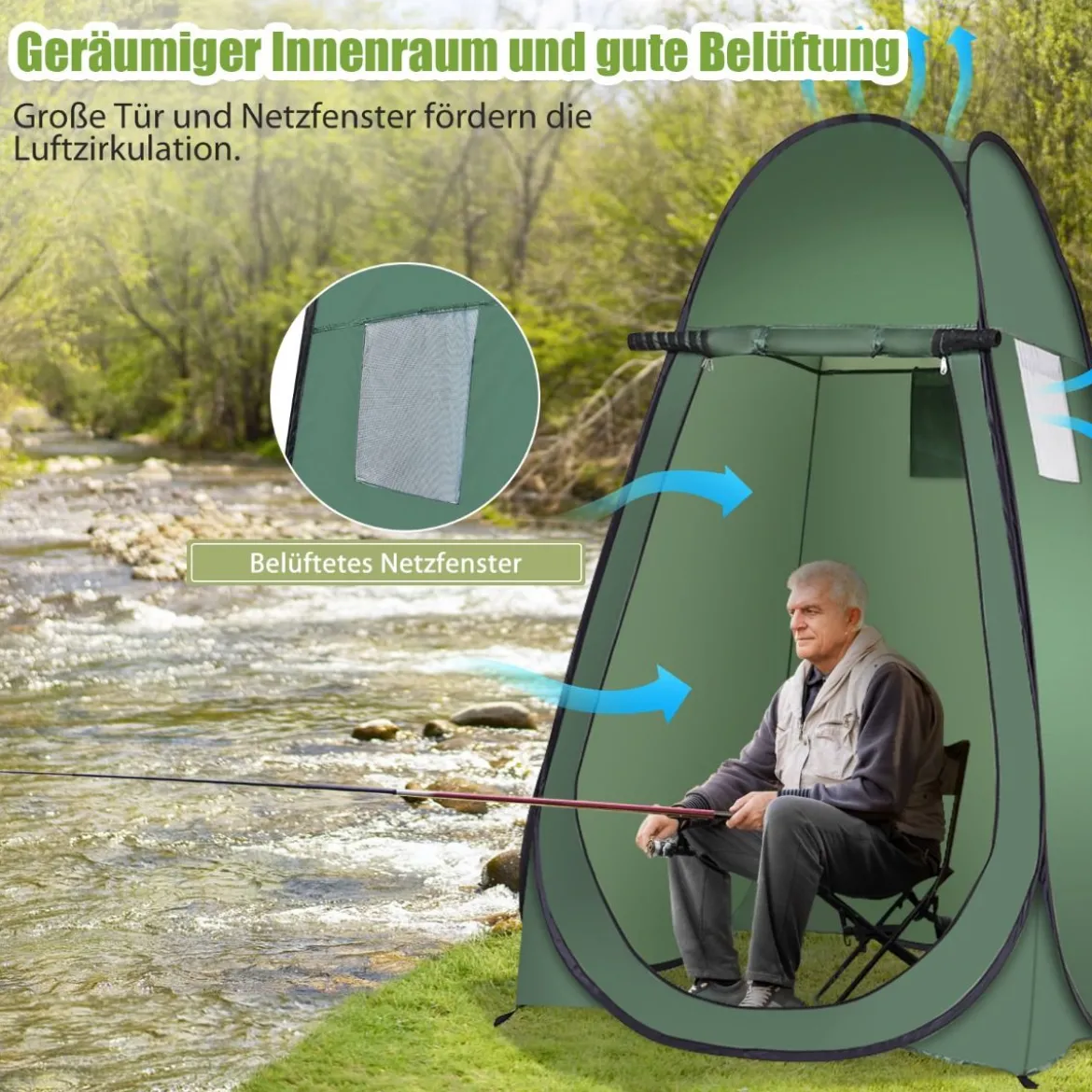Strand Duschzelt Umkleidezelt 120 x 120 x 190cm Toilettenzelt mit Aufbewahrungstasche Faltbar Grün/Tarnung