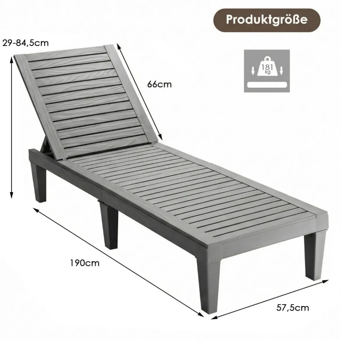 Strandschirm 175 cm Reisstroh Weiß + Beige + Sonnenliege mit Verstellbarer Rückenlehne Set Schwarz/Grau/Taupe