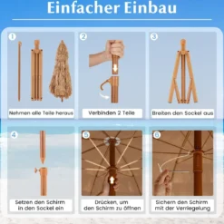 Strandschirm im Hawaii-Stil mit Klappbarem Ständer & Neigungsknopf & Tragetasche Tiki Schirm