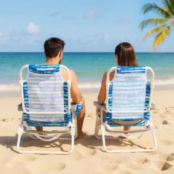 Strandstühle klappbar leicht 2er Set Campingstühle mit verstellbarer Rückenlehne Blau