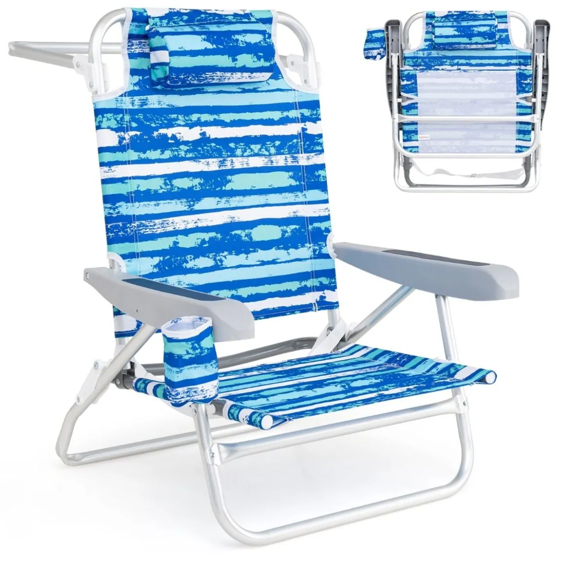 Strandstühle klappbar leicht 2er Set Campingstühle mit verstellbarer Rückenlehne Blau