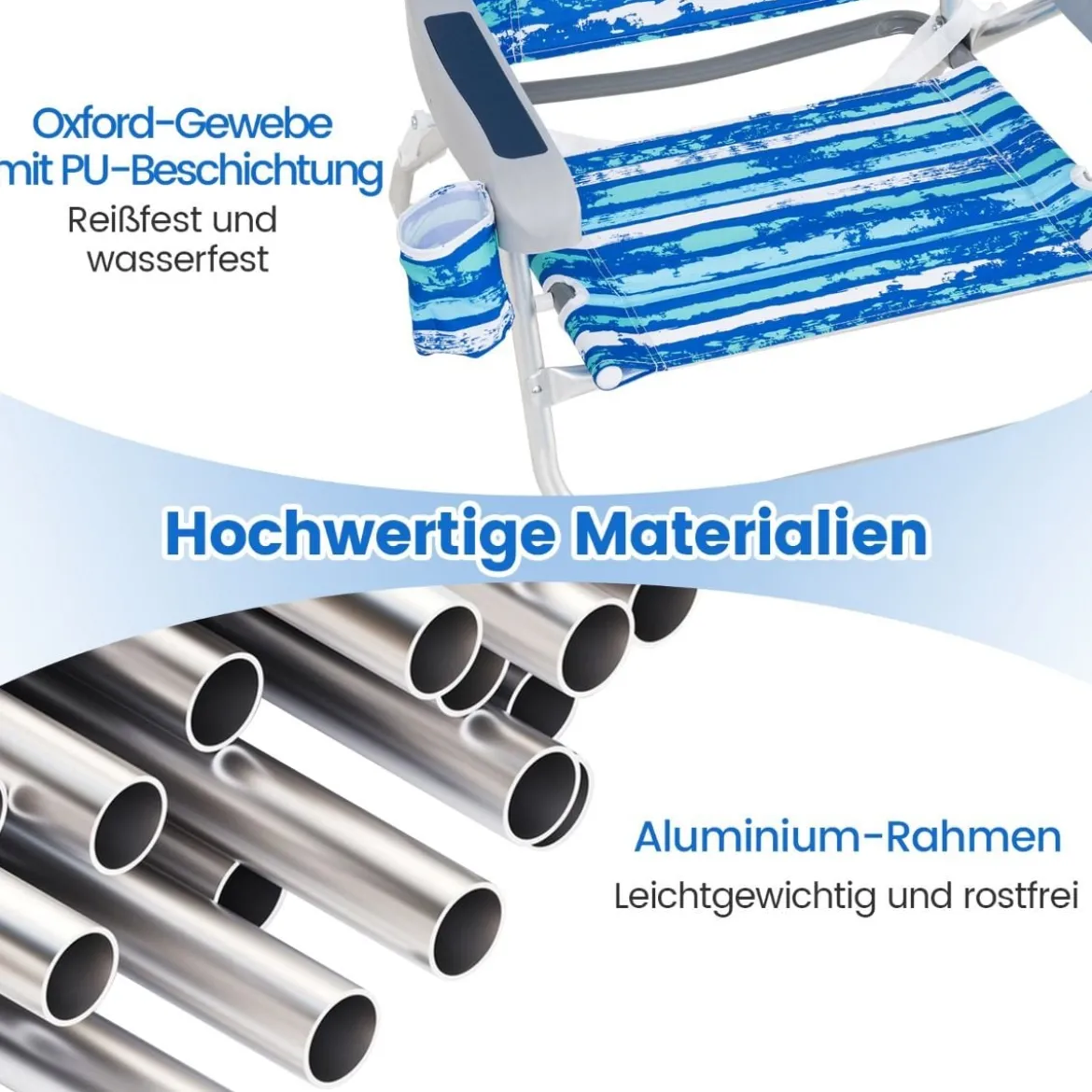 Strandstühle klappbar leicht 2er Set Campingstühle mit verstellbarer Rückenlehne Blau