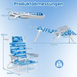 Strandstühle klappbar leicht 2er Set Campingstühle mit verstellbarer Rückenlehne Blau