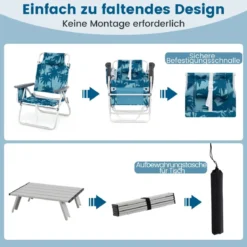 Strandstühle mit Tisch klappbare Campingstühle mit verstellbarer Rückenlehne Klappstühle leicht Blau