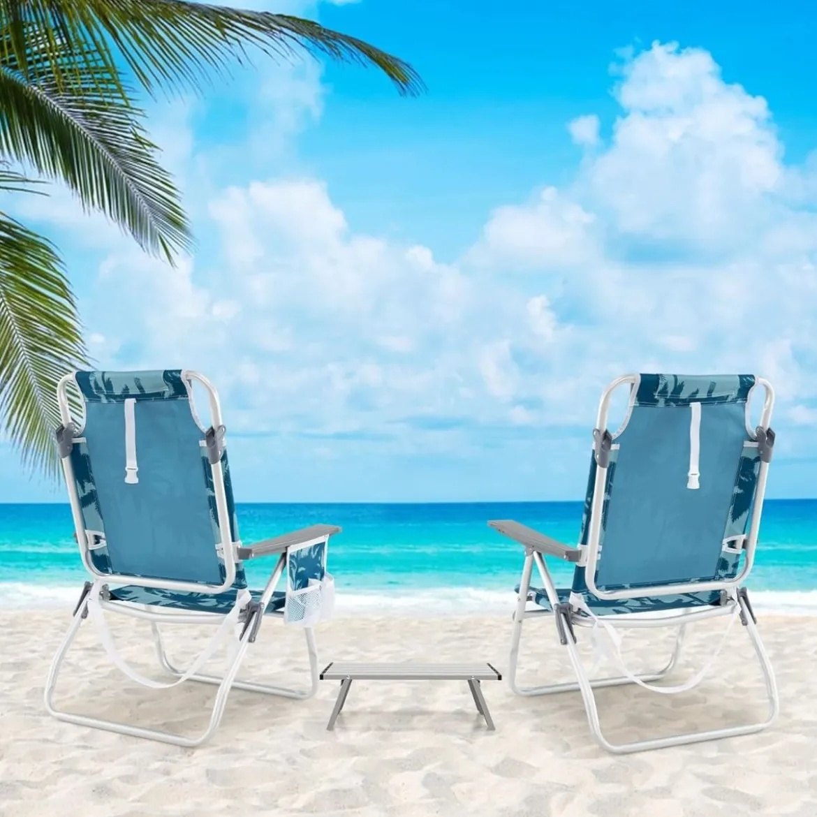 Strandstühle mit Tisch klappbare Campingstühle mit verstellbarer Rückenlehne Klappstühle leicht Blau
