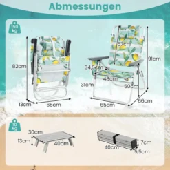Strandstühle mit Tisch Klappbare Campingstühle mit Verstellbarer Rückenlehne Klappstühle Grün