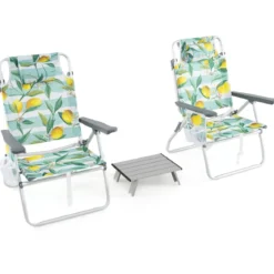Strandstühle mit Tisch Klappbare Campingstühle mit Verstellbarer Rückenlehne Klappstühle Grün