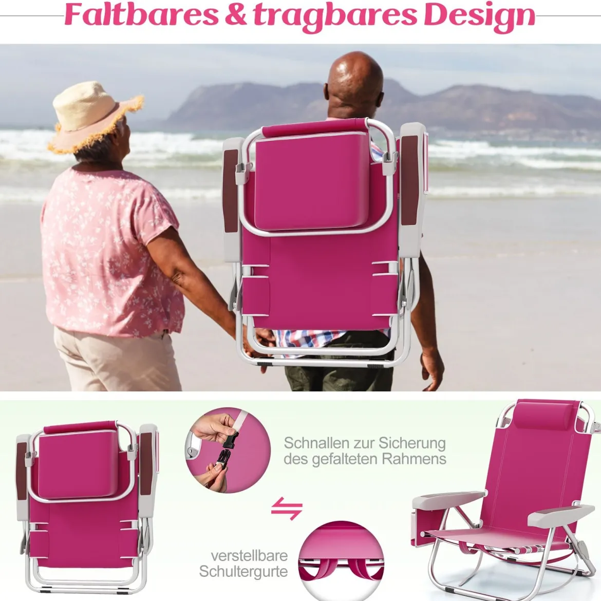 Strandstühle 1/2 x Strandstuhl klappbare Campingstühle mit Verstellbarer Rückenlehne