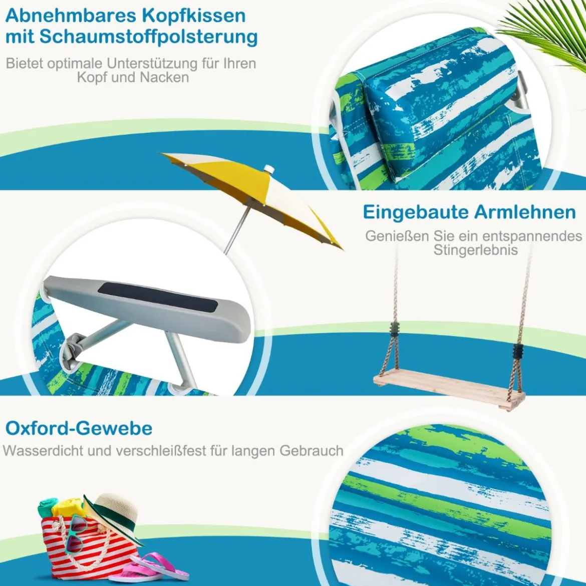 Strandstühle 1/2 x Strandstuhl klappbare Campingstühle mit Verstellbarer Rückenlehne