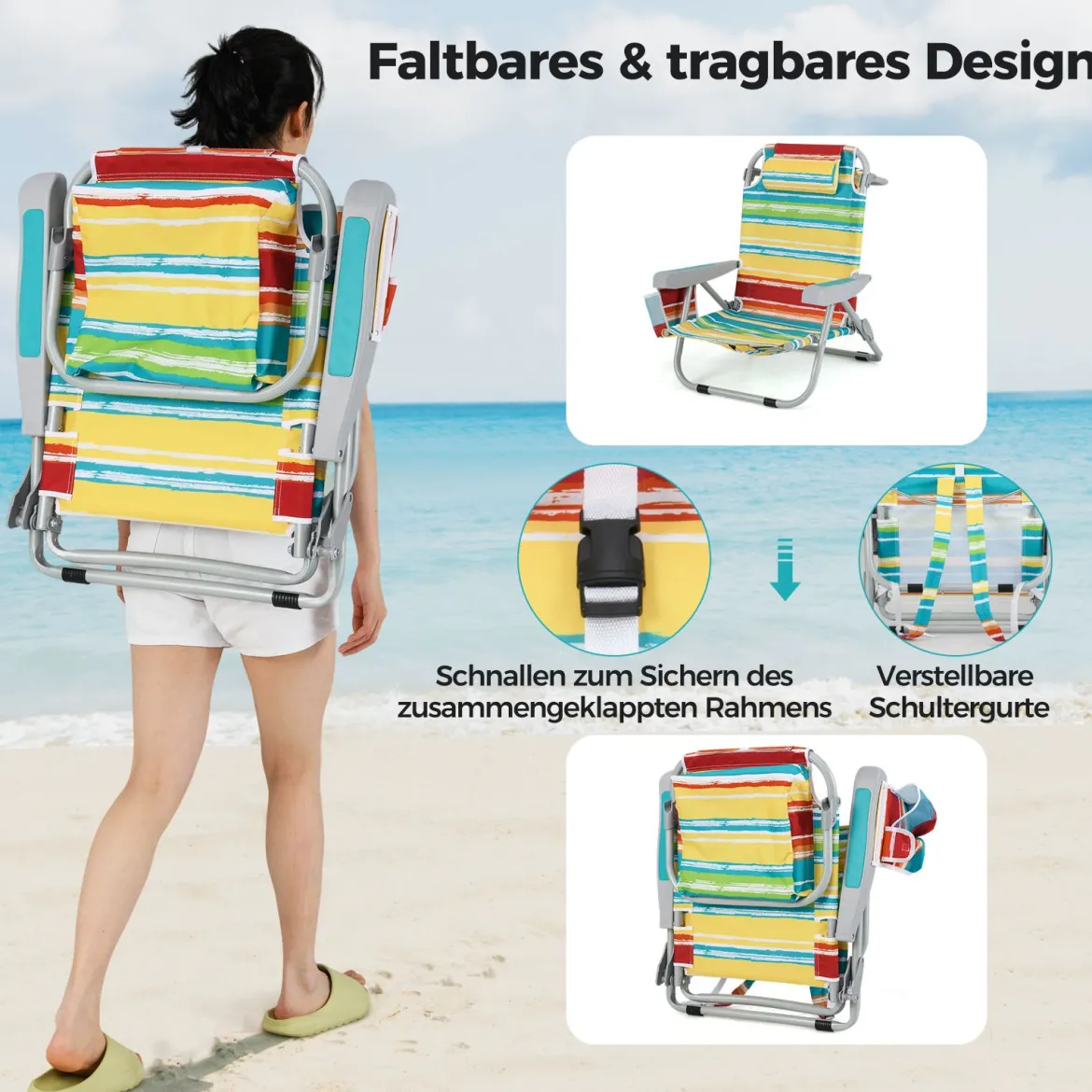 Strandstühle 1/2 x Strandstuhl klappbare Campingstühle mit Verstellbarer Rückenlehne