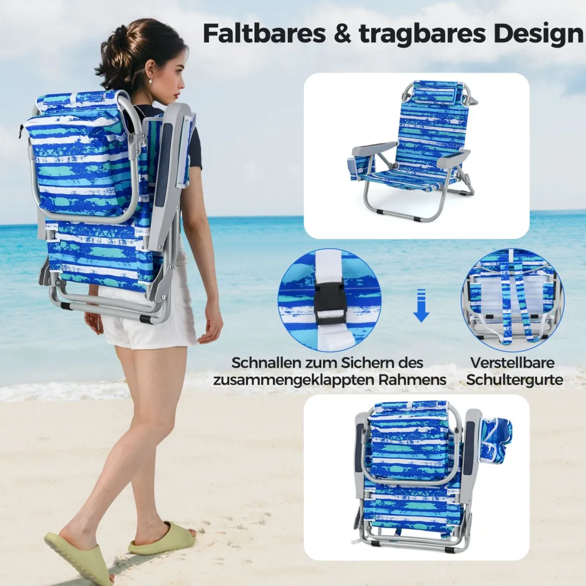Strandstühle 1/2 x Strandstuhl klappbare Campingstühle mit Verstellbarer Rückenlehne