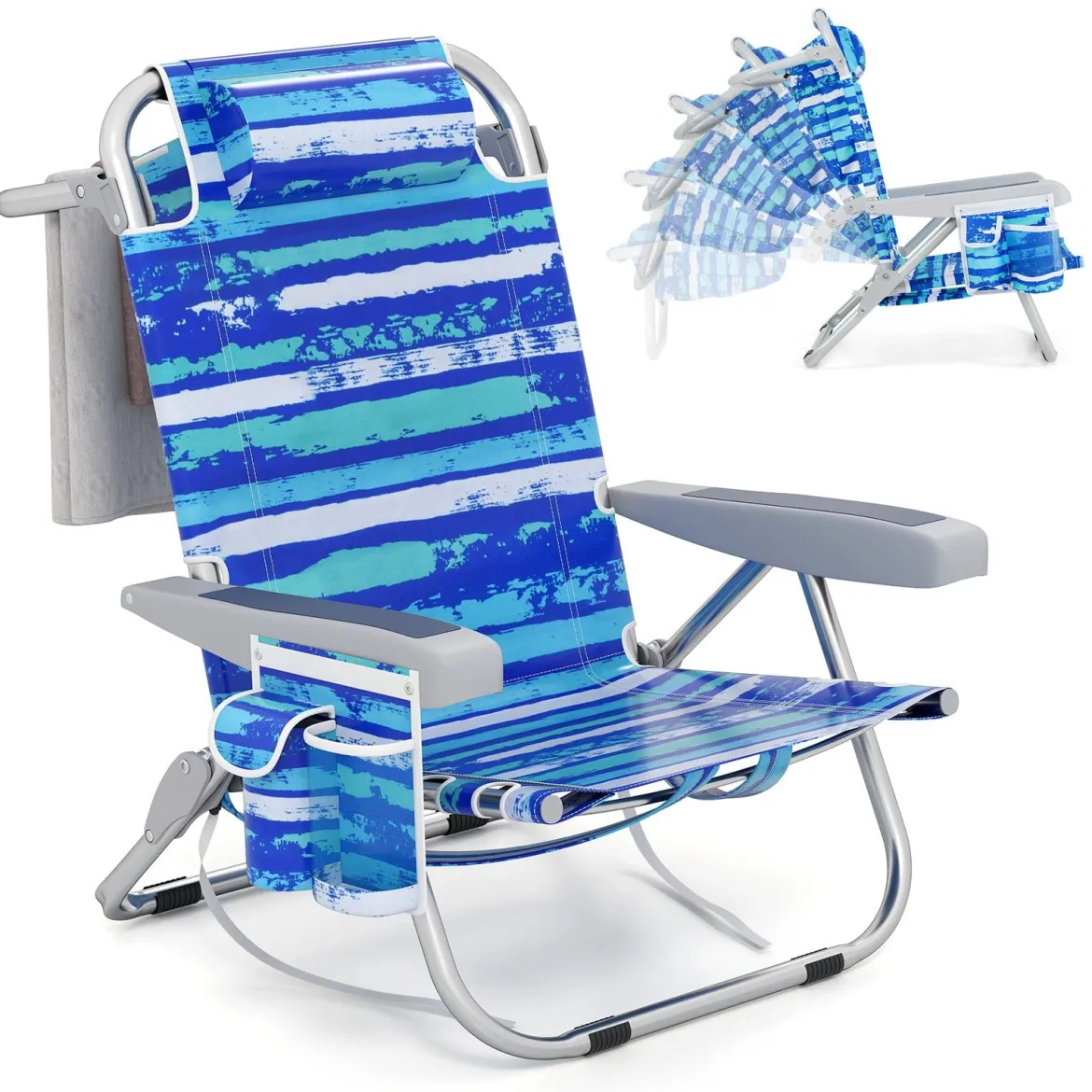 Strandstühle 1/2 x Strandstuhl klappbare Campingstühle mit Verstellbarer Rückenlehne