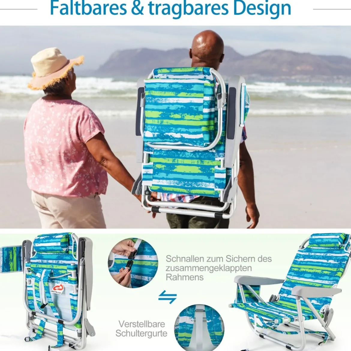 Strandstühle 1/2 x Strandstuhl klappbare Campingstühle mit Verstellbarer Rückenlehne