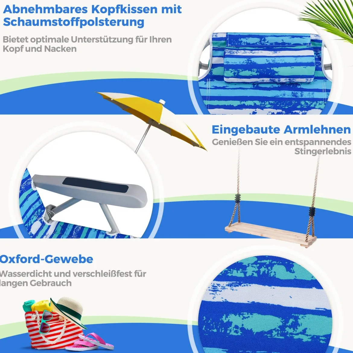 Strandstühle 1/2 x Strandstuhl klappbare Campingstühle mit Verstellbarer Rückenlehne