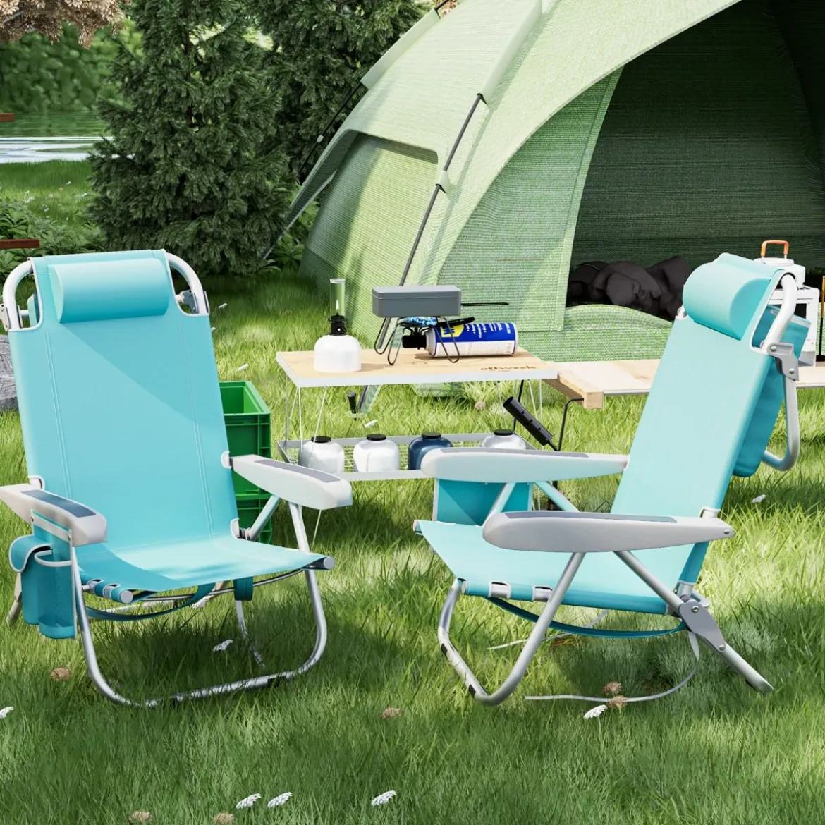 Strandstühle 1/2 x Strandstuhl klappbare Campingstühle mit Verstellbarer Rückenlehne