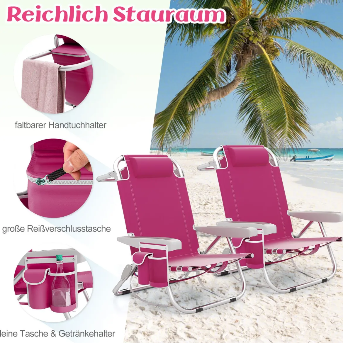 Strandstühle 1/2 x Strandstuhl klappbare Campingstühle mit Verstellbarer Rückenlehne