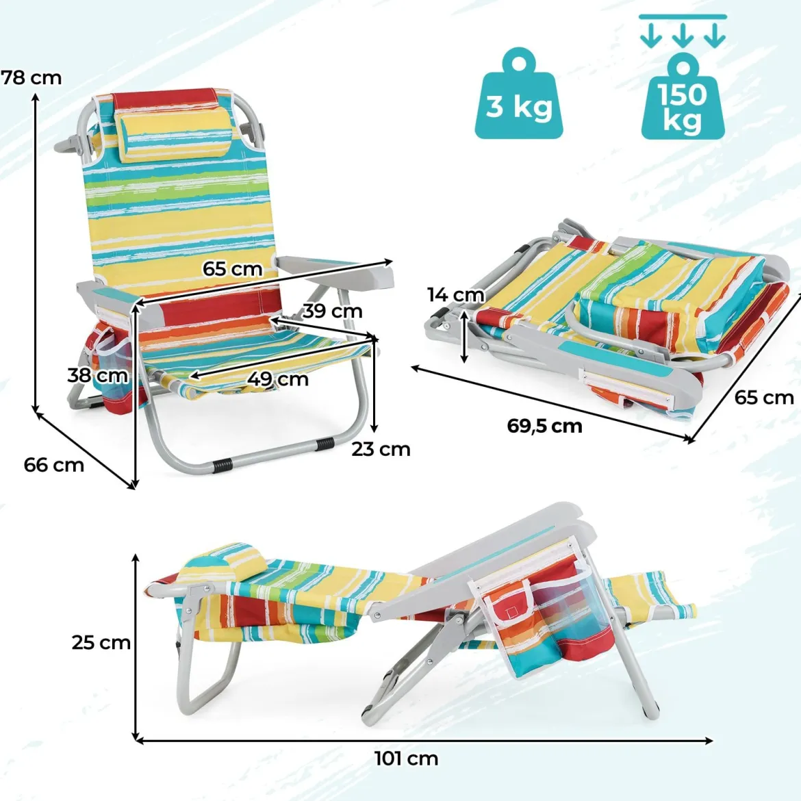 Strandstühle 1/2 x Strandstuhl klappbare Campingstühle mit Verstellbarer Rückenlehne