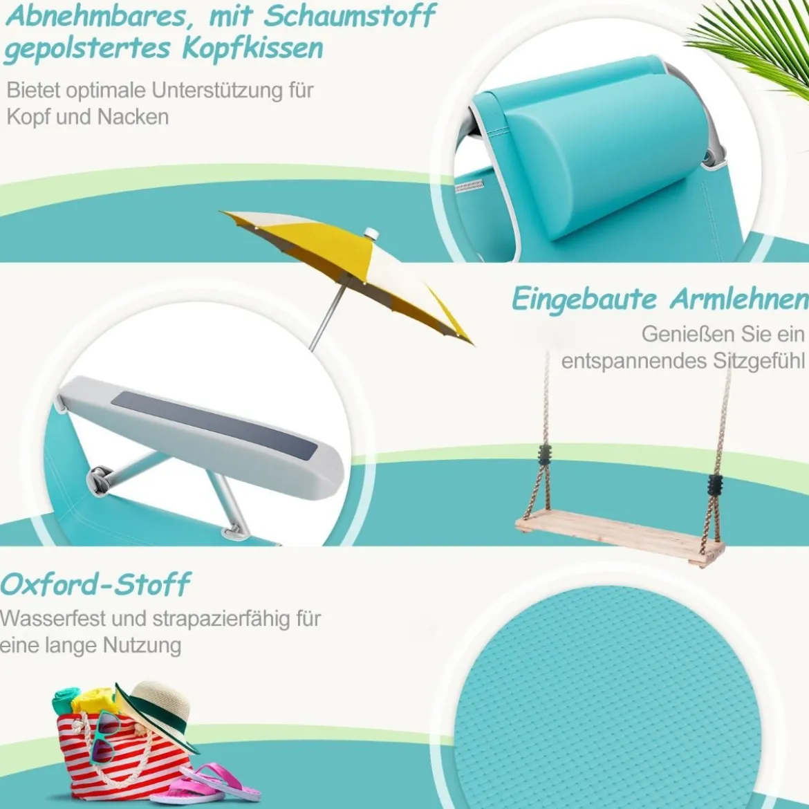 Strandstühle 1/2 x Strandstuhl klappbare Campingstühle mit Verstellbarer Rückenlehne
