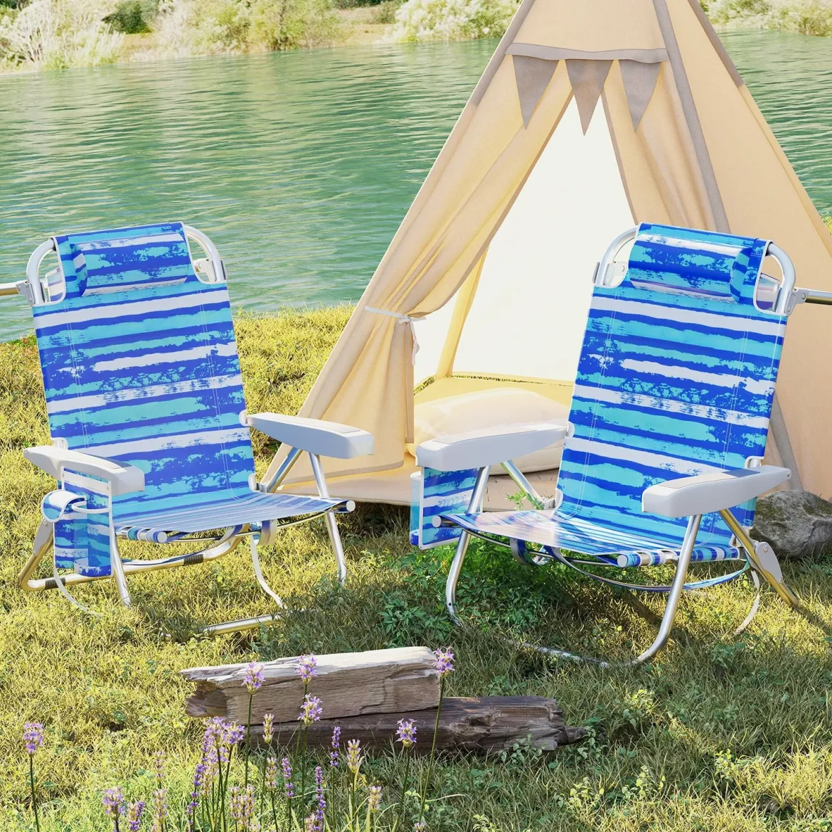 Strandstühle 1/2 x Strandstuhl klappbare Campingstühle mit Verstellbarer Rückenlehne