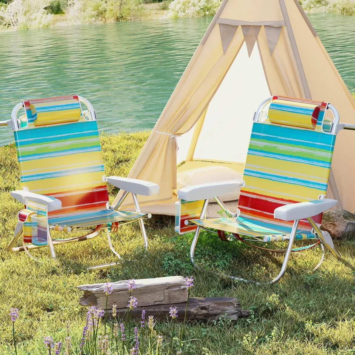Strandstühle 1/2 x Strandstuhl klappbare Campingstühle mit Verstellbarer Rückenlehne