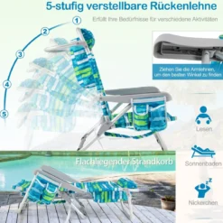 Strandstühle 1/2 x Strandstuhl klappbare Campingstühle mit Verstellbarer Rückenlehne