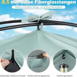 Strandzelt mit Vordach Strandmuschel UV-Schutz 50+ mit Reißverschlusstüren & Netzfenstern Grün
